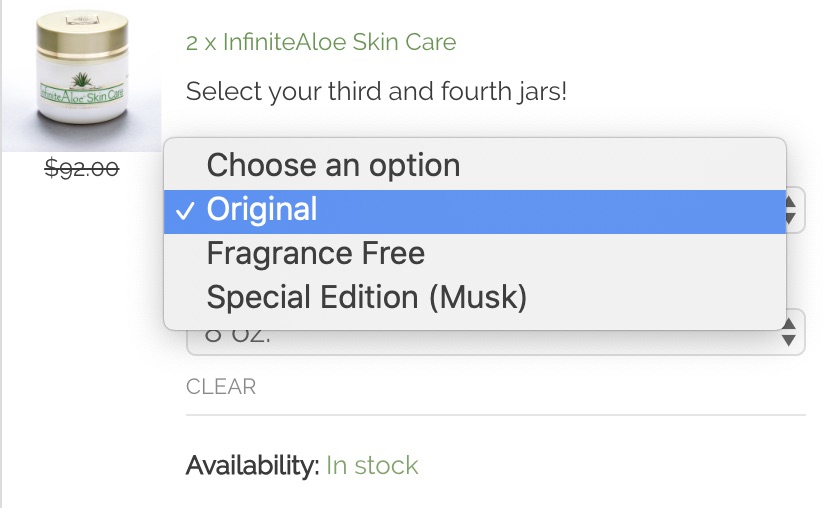 Size or Scent Selection Options
